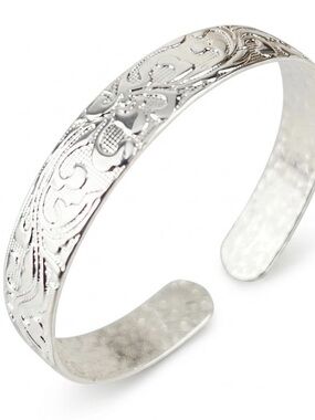 925 Sterling Silver Plated Engraved Open Cuff Bracelet
